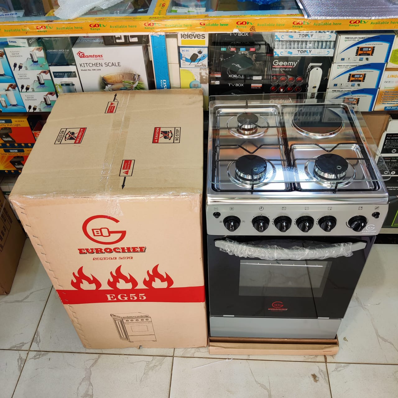 Eurochef 3+1 standing gas Cooker 3 Gas Burners 1 electric Hot Plate,75L Electric Oven With Timer