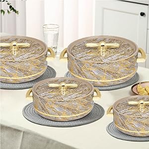 TURKISH INSULATED HOTPOTS CASSEROLE WITH LID FOOD STORAGE CONTAINER  - SET OF 4 (1000/1500/2000/3000 ML)