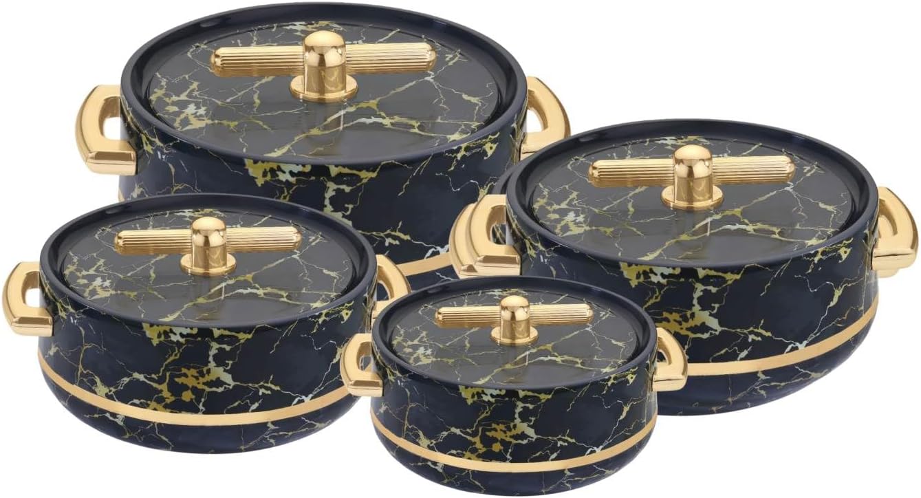 TURKISH INSULATED HOTPOTS CASSEROLE WITH LID FOOD STORAGE CONTAINER  - SET OF 4 (1000/1500/2000/3000 ML)