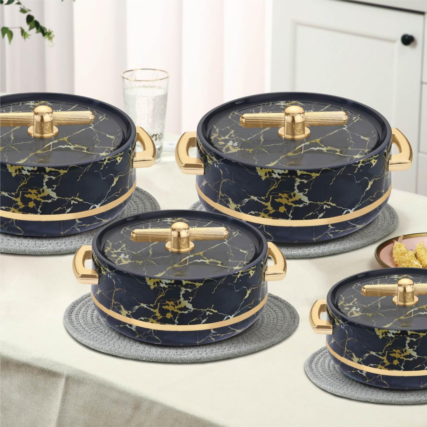 TURKISH INSULATED HOTPOTS CASSEROLE WITH LID FOOD STORAGE CONTAINER  - SET OF 4 (1000/1500/2000/3000 ML)