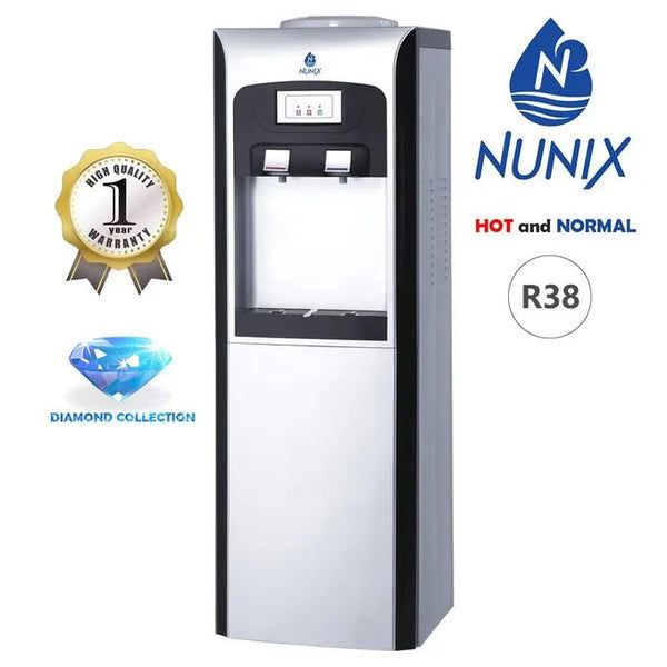 Nunix R38 Hot and Normal water Dispenser silver color free standing hot and normal water dispenser Nunix R38 Hot And Normal Standing Dispenser - Hot water 85-95oC - 5Lts/Hour, 28L