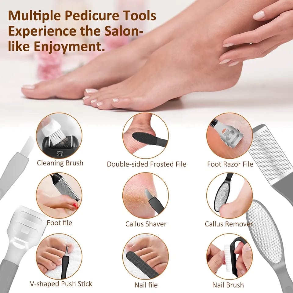 lus Remover for Feet, Rechargeable Pedicure Tools Foot Care Feet File, 13 in 1 Callous Remover Kit for Remove Cracked Heels and Dead Skin, with 3 Roller Heads 2 Speed, Battery Display