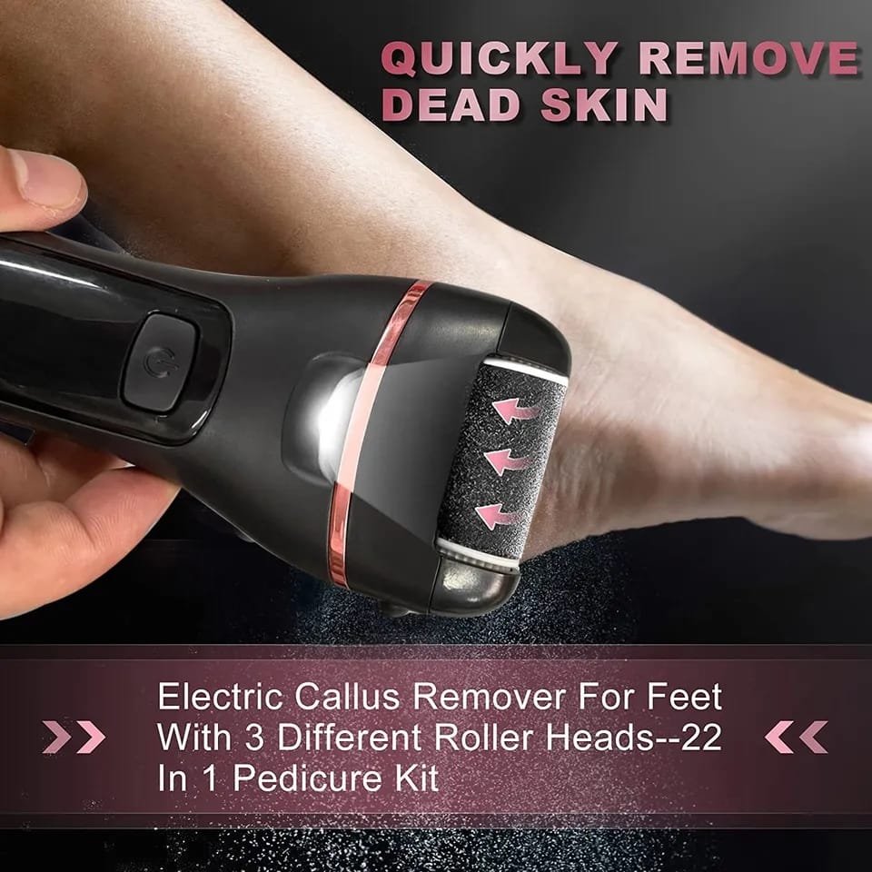lus Remover for Feet, Rechargeable Pedicure Tools Foot Care Feet File, 13 in 1 Callous Remover Kit for Remove Cracked Heels and Dead Skin, with 3 Roller Heads 2 Speed, Battery Display