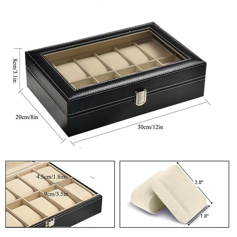 12 Slots Leather Watch Case Storage Box New Mens Watch Holder Watch Box Organizer Fashion Watch Display