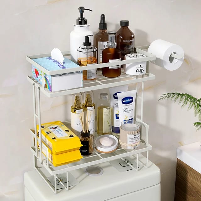 2 tier Bathroom Storage organizer  over the Toilet storage shelf with Tissue Holder