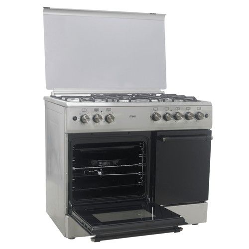 Mika Standing Cooker, 90cm x 60cm, 4 Gas Pool Jet Burners (1 Wok) + 1 RAPID Hot Plate, FLAME FAILURE SAFETY, Auto Ignition, 6 Function Electric Oven (Convection Fan), GAS CYLINDER CABINET, Rotisserie,