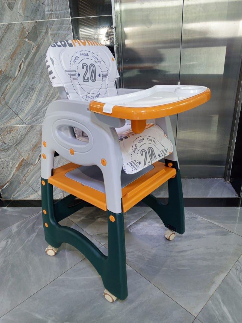 3 in 1 Multifunction Height Adjustable Dining Eating Baby High Feeding Chair With Wheel Cushion Table Plate