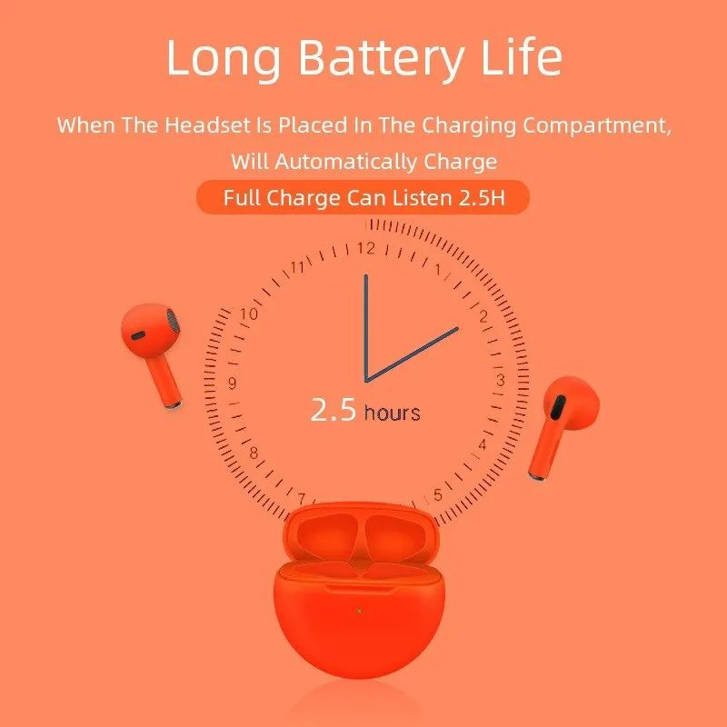 PRO 6 Wireless Bluetooth  Earphones 5.0 Bluetooth Protocol Earplug Type Strong Endurance Gaming Competitive Headphones TWS Running
