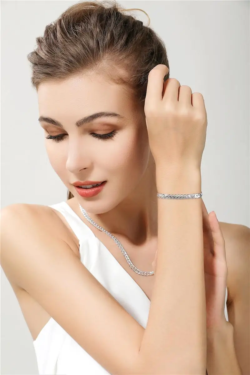 60cm Silver Color Luxury Brand Design Noble 6mm Necklace Chain For Woman Men Fashion Wedding Engagement Jewelry