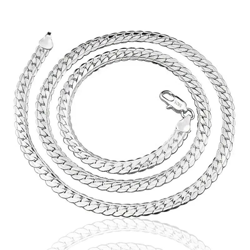 60cm Silver Color Luxury Brand Design Noble 6mm Necklace Chain For Woman Men Fashion Wedding Engagement Jewelry
