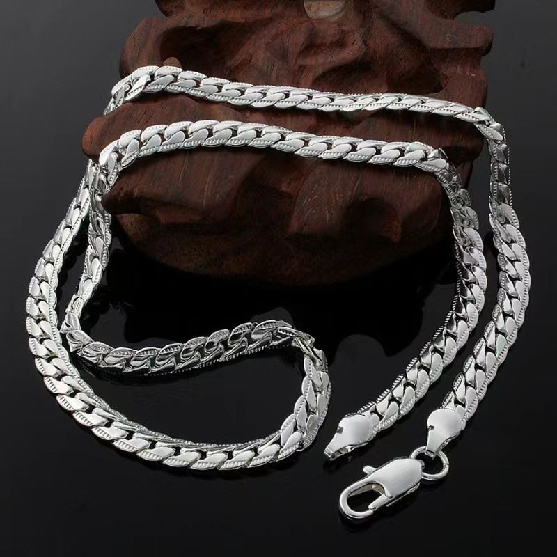 60cm Silver Color Luxury Brand Design Noble 6mm Necklace Chain For Woman Men Fashion Wedding Engagement Jewelry