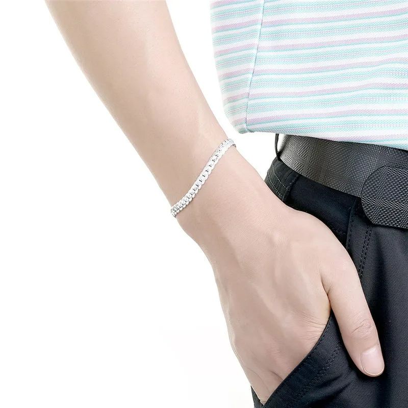 60cm Silver Color Luxury Brand Design Noble 6mm Necklace Chain For Woman Men Fashion Wedding Engagement Jewelry
