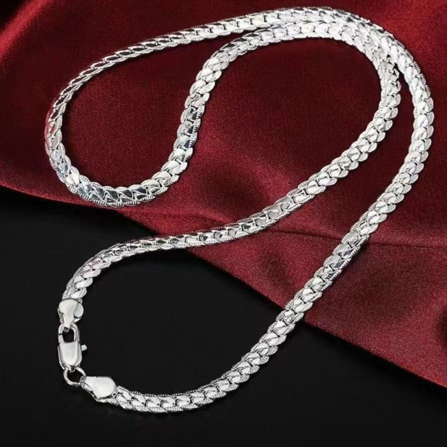 60cm Silver Color Luxury Brand Design Noble 6mm Necklace Chain For Woman Men Fashion Wedding Engagement Jewelry