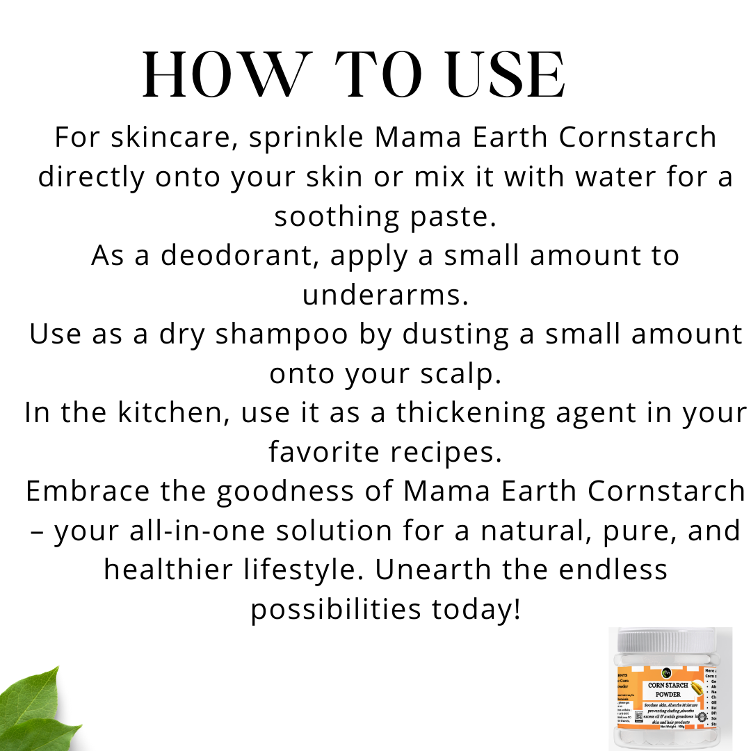 Cornstarch, Powder (Extra Fine) - Absorbs Moisture , Chafing Prevention,  Oil Absorption for Hair ,Baking Essential, DIY Face Masks