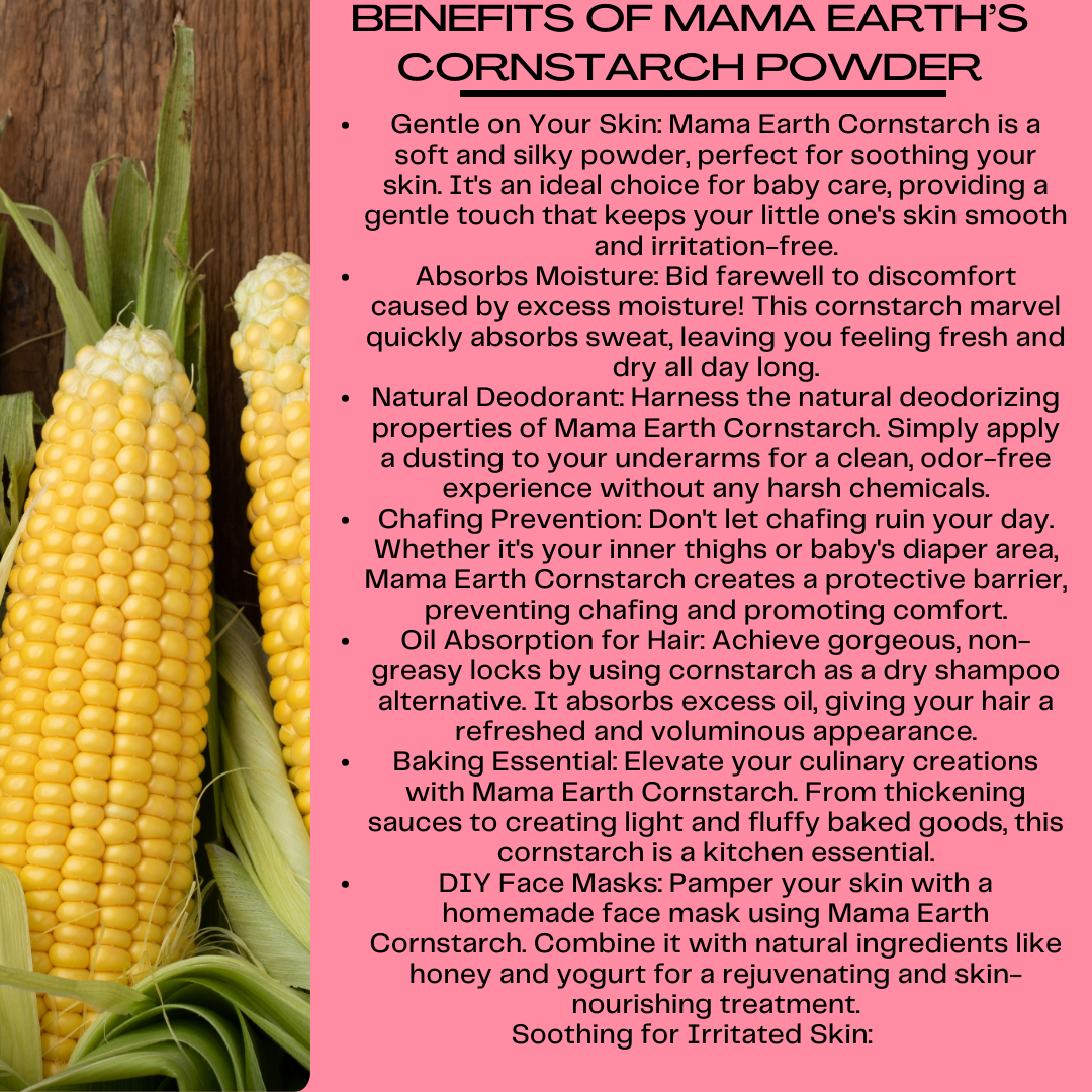 Cornstarch, Powder (Extra Fine) - Absorbs Moisture , Chafing Prevention,  Oil Absorption for Hair ,Baking Essential, DIY Face Masks