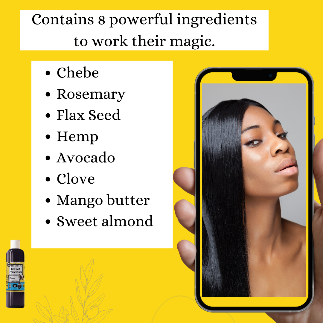 Chebe & Hemp Deep Hair Conditioner - 250ml ,Rinse Out,Promotes hair growth, Softens and conditions hair and  Fights dandruff