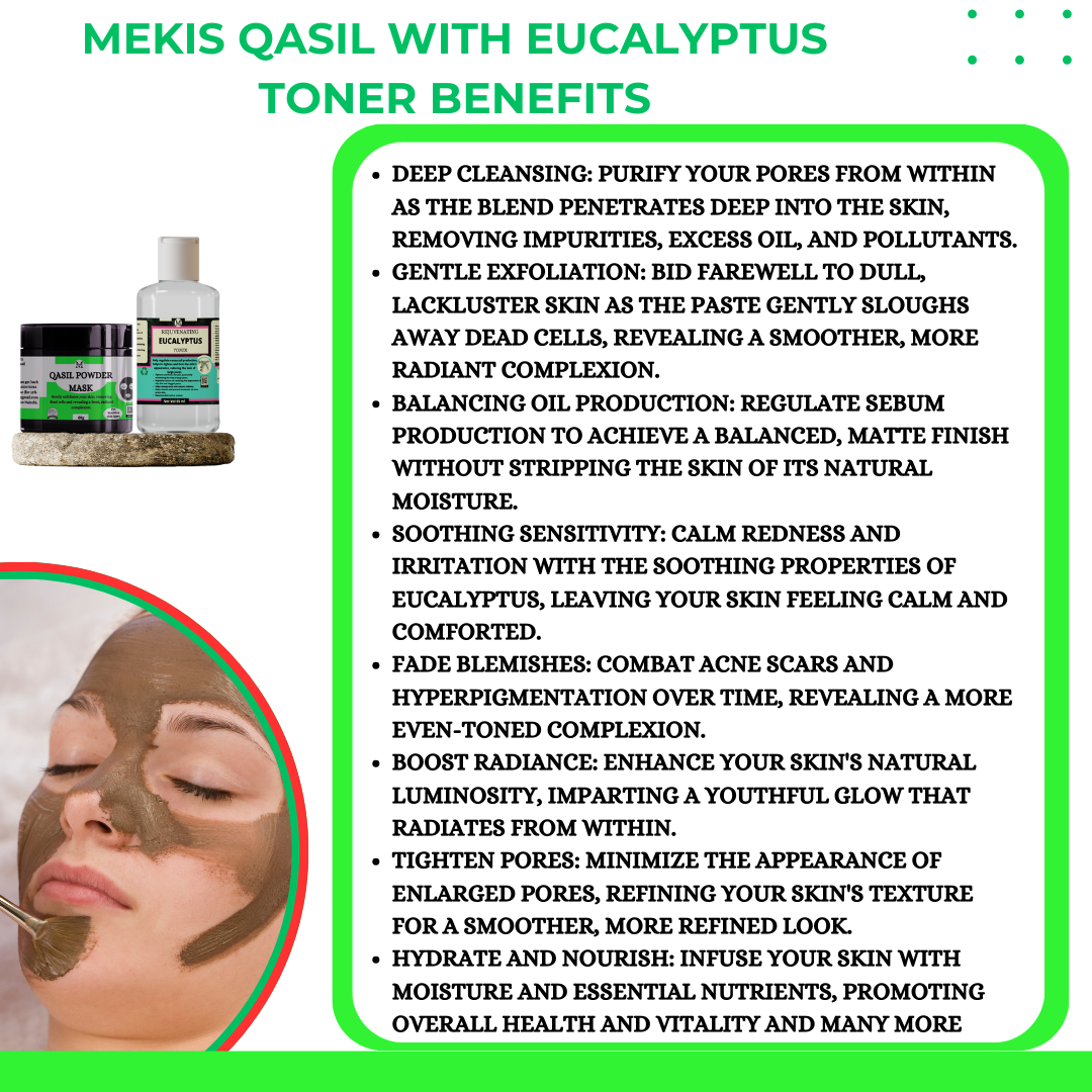 Qasil Powder and Eucalyptus Toner - Gentle Exfoliation,Balancing Oil production,Fade Blemishes,Boost Radiance.Tighten Pores