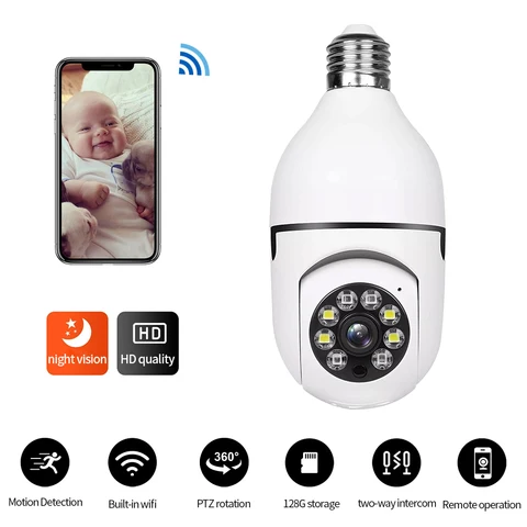 CCTV WIFI CAMERA BULB EASY INSTALLATION MOBILE APP CONTROL CAMERA  360° PANORAMIC BULB CCTV WiFi IP PTZ PAN & TILT ROTATING CAMERA 360° PANORAMIC BULB CCTV WiFi AP HOTSPOT CAMERA WITH LED MOTION SENSO