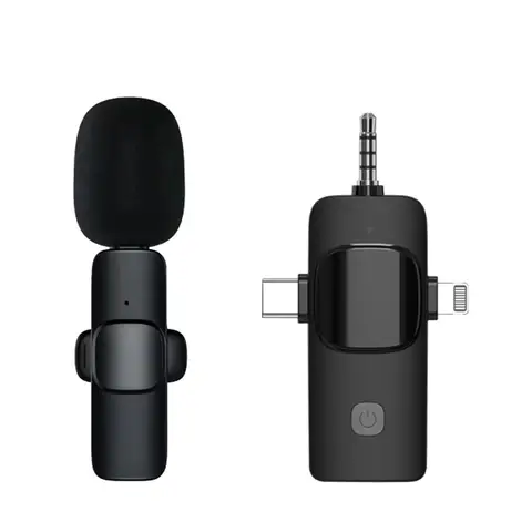 Wireless Lavalier Microphone, 3-in-1 Plug-Play Lapel Microphone for iPhone, iPad, Android, Noise Reduction, Long Battery Life, 20 Meters Barrier-free Connection