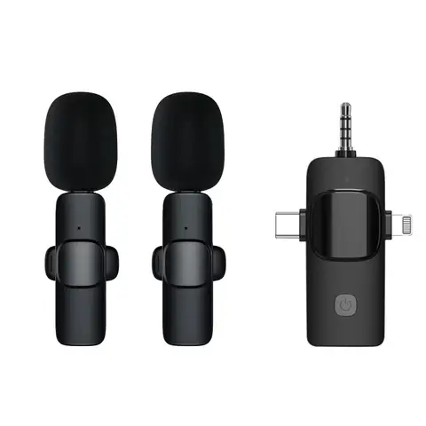Wireless Lavalier Microphone, 3-in-1 Plug-Play Lapel Microphone for iPhone, iPad, Android, Noise Reduction, Long Battery Life, 20 Meters Barrier-free Connection