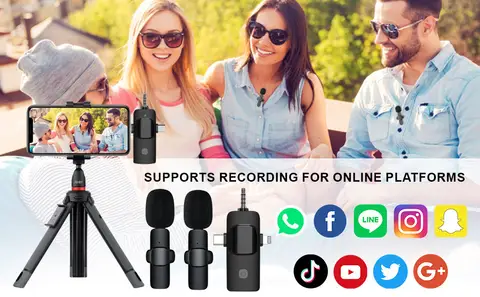 Wireless Lavalier Microphone, 3-in-1 Plug-Play Lapel Microphone for iPhone, iPad, Android, Noise Reduction, Long Battery Life, 20 Meters Barrier-free Connection
