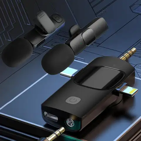 Wireless Lavalier Microphone, 3-in-1 Plug-Play Lapel Microphone for iPhone, iPad, Android, Noise Reduction, Long Battery Life, 20 Meters Barrier-free Connection