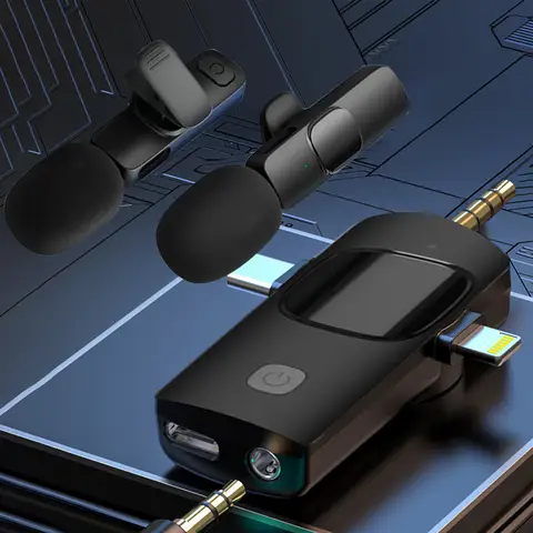Wireless Lavalier Microphone, 3-in-1 Plug-Play Lapel Microphone for iPhone, iPad, Android, Noise Reduction, Long Battery Life, 20 Meters Barrier-free Connection