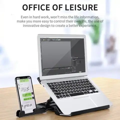 Laptop stand with phone holder ABS +silicone material,360° rotatable, foldable portable,with 8 adjustable height levels