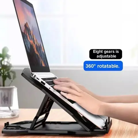 Laptop stand with phone holder ABS +silicone material,360° rotatable, foldable portable,with 8 adjustable height levels