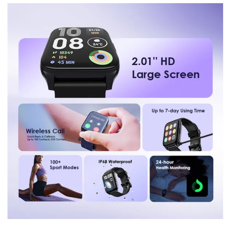 oraimo Watch 4 Plus 2.01″ HD IP68 Smart Watch