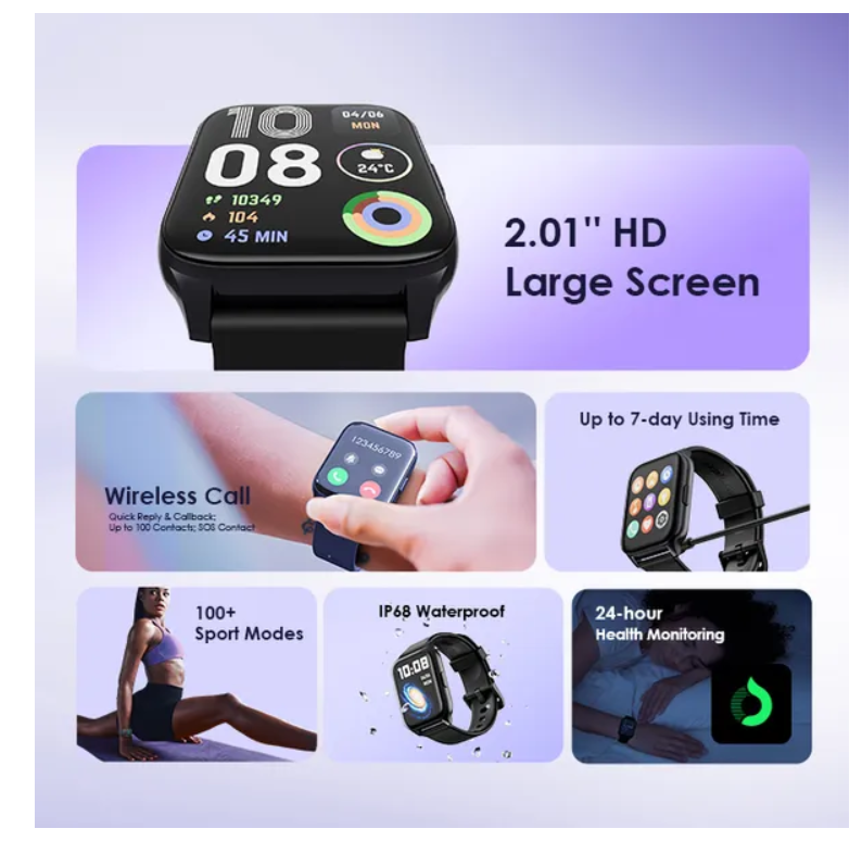 oraimo Watch 4 Plus 2.01″ HD IP68 Smart Watch