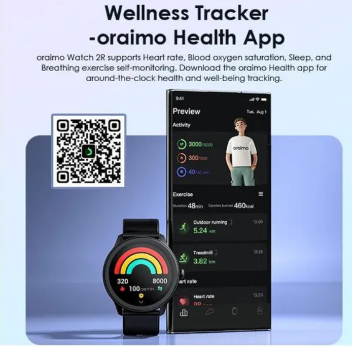 oraimo Watch 2R 1.39" TFT IP68 BT Calling S24-hour Health Monitoring  Water Resistance Smart Watch