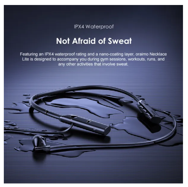 oraimo Necklace Lite Call Vibration Wireless Headphones IPX4 waterproof and Noise reduction in calls and with dual device connection