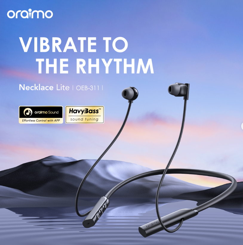 oraimo Necklace Lite Call Vibration Wireless Headphones IPX4 waterproof and Noise reduction in calls and with dual device connection