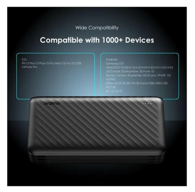 oraimo Traveler Link 27 27000mAh 12W Power Bank with 3 Built-in Charging Cables & 2.4A Max Fast Charging