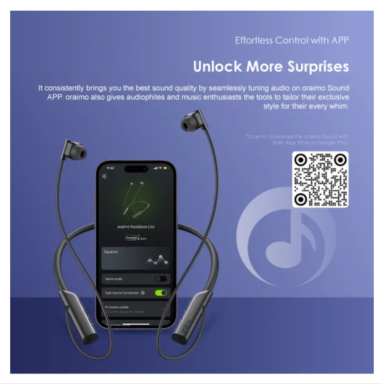 oraimo Necklace Lite Call Vibration Wireless Headphones with 30Hr Playtime,
 Noise Cancellation in Calls & Dual-device Connectivity