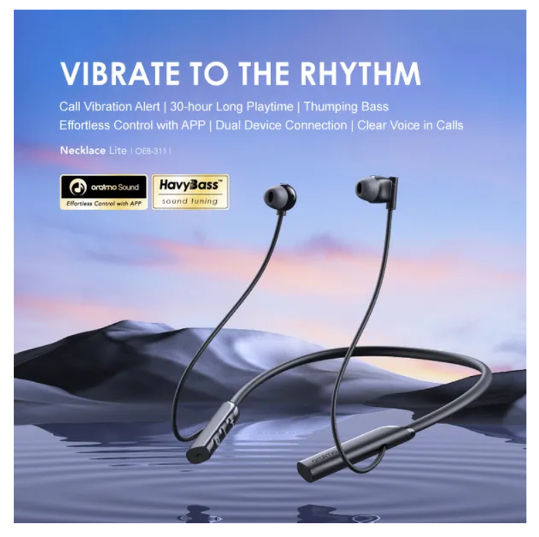 oraimo Necklace Lite Call Vibration Wireless Headphones with 30Hr Playtime,
 Noise Cancellation in Calls & Dual-device Connectivity