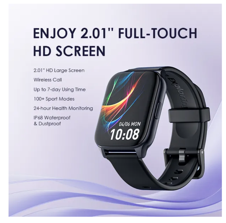 oraimo Watch 4 Plus 2.01″ HD IP68 Smart Watch with Bluetooth Call, 7 Days Battery Life, 100+ Sports Modes and 24-hour Health Monitoring