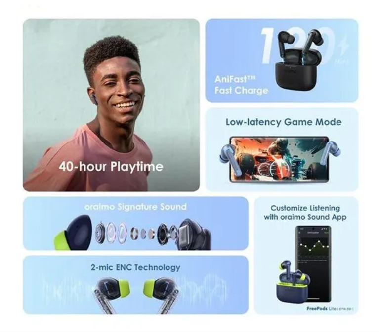 oraimo FreePods Lite ENC True Wireless Earbuds with 40-Hr Long Playtime