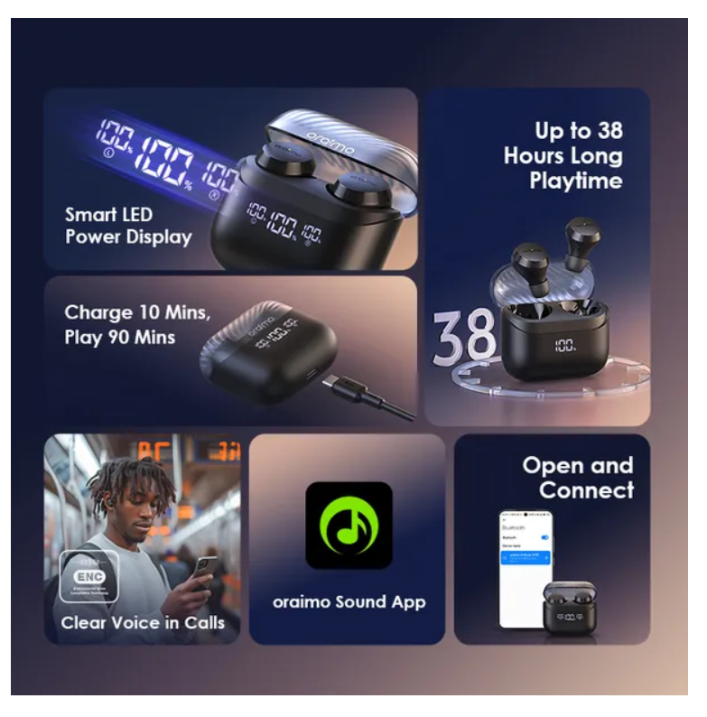 oraimo AirBuds 4 ENC True Wireless Earbuds with  38-Hr Long Playtime