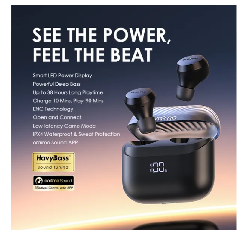 oraimo AirBuds 4 ENC True Wireless Earbuds with  38-Hr Long Playtime