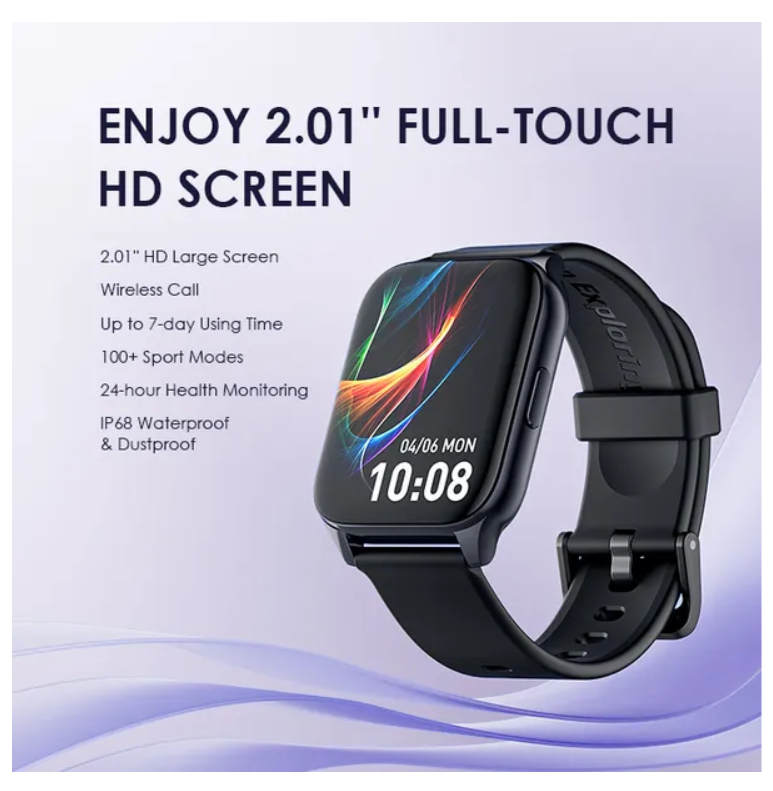 oraimo Watch 4 Plus 2.01″ HD IP68 Smart Watch  Bluetooth Call  7 Days Battery Life Quick Reply SMSes