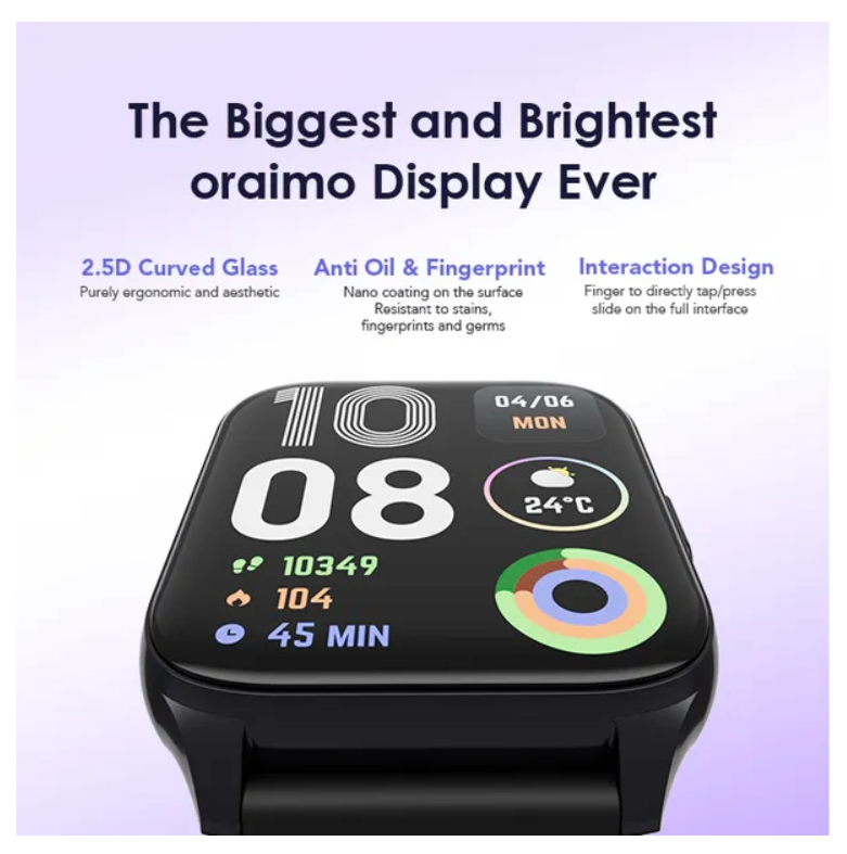 oraimo Watch 4 Plus 2.01″ HD IP68 Smart Watch  Bluetooth Call  7 Days Battery Life Quick Reply SMSes