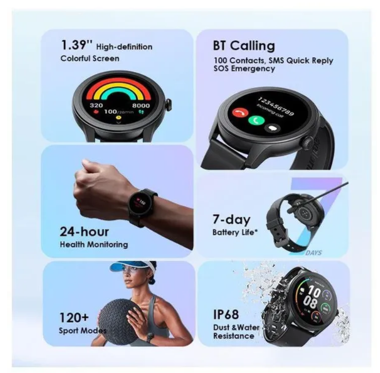 oraimo Watch 2R 1.39" TFT IP68 Smart Watch Bluetooth Call, 7 Days Battery Life, 24-hour Health Monitoring &120 Sport Modes