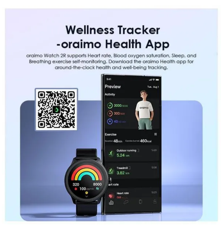 oraimo Watch 2R 1.39" TFT IP68 Smart Watch Bluetooth Call, 7 Days Battery Life, 24-hour Health Monitoring &120 Sport Modes