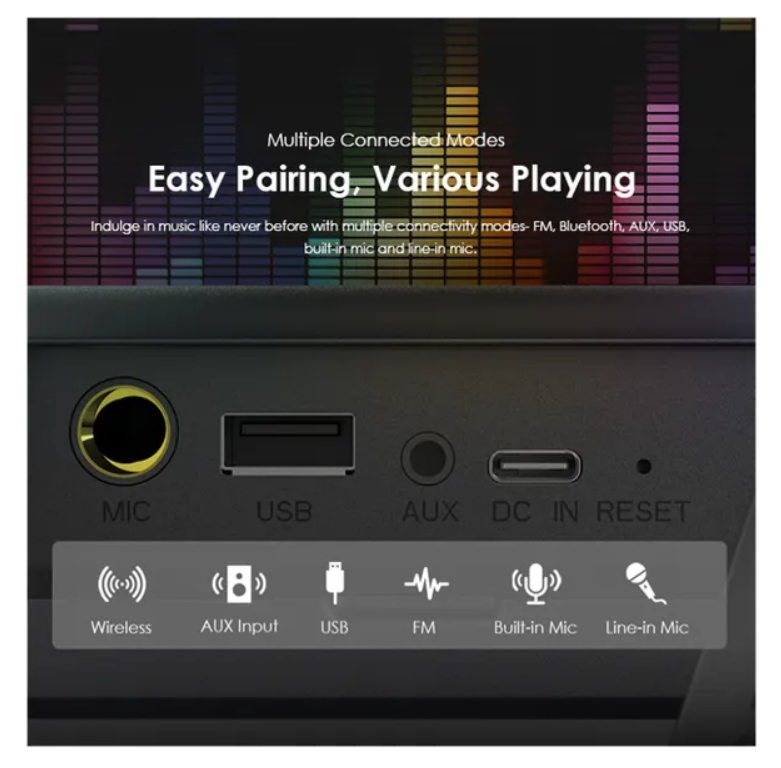 oraimo Boom Bass 30W Wireless Speaker  With 7-Hr Playtime (Lights off),
Dynamic Party Light Effects, Massive Bass & IPX5 Waterproof Bluetooth Speaker