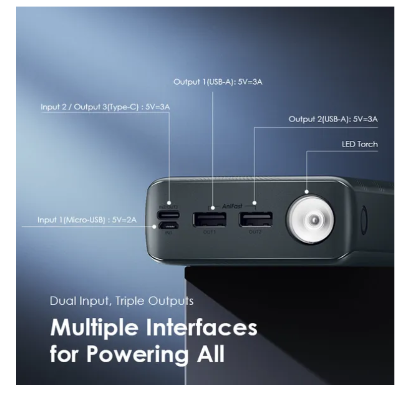 oraimo PowerBox 300 Lite 30000mAh 15W Power Bank with 3A Fast Charging & an LED Torch