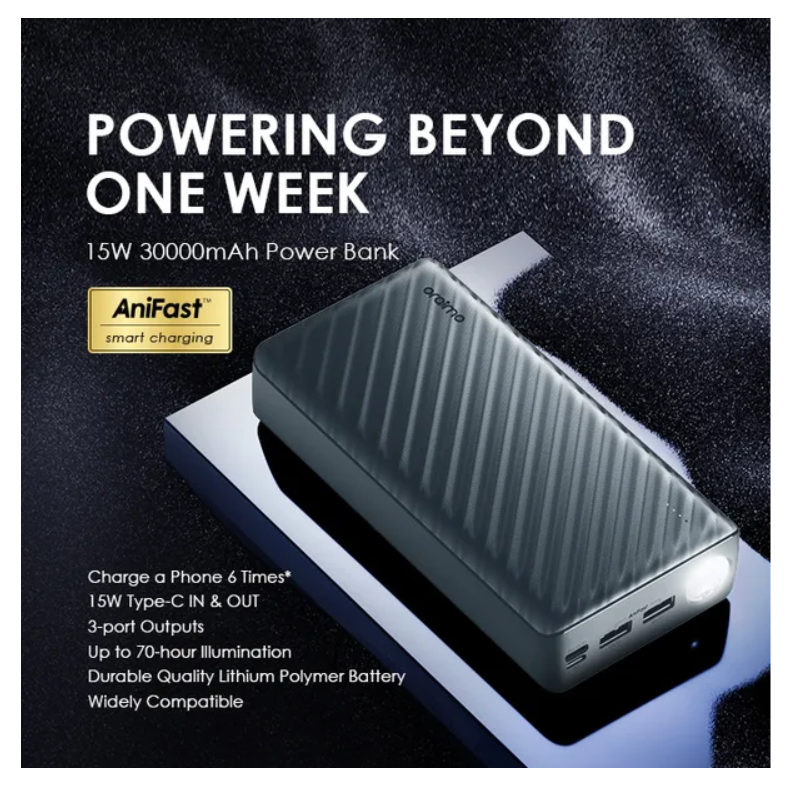 oraimo PowerBox 300 Lite 30000mAh 15W Power Bank with 3A Fast Charging & an LED Torch