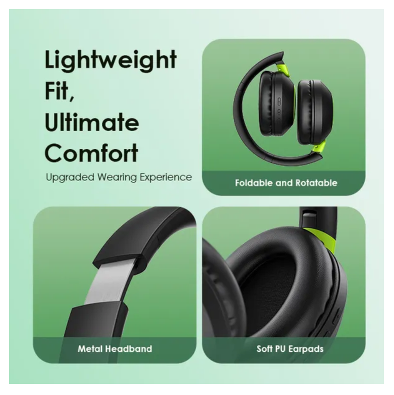 oraimo BoomPop 2 ENC Over-Ear Wireless Headphones  with a Powerful Bass,60-hr-Playtime,HD Voice in Calls & Dual-device Connectivity