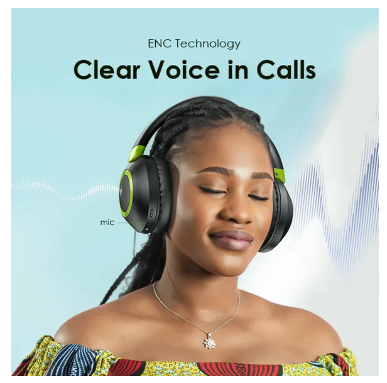 oraimo BoomPop 2 ENC Over-Ear Wireless Headphones  with a Powerful Bass,60-hr-Playtime,HD Voice in Calls & Dual-device Connectivity